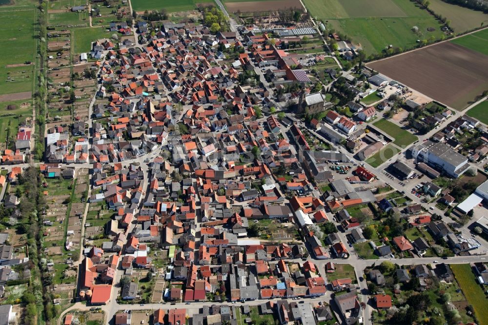 Aerial image Gau-Bickelheim - Townscape of Gau-Bickelheim is a municipality in the district Alzey-Worms in Rhineland-Palatinate