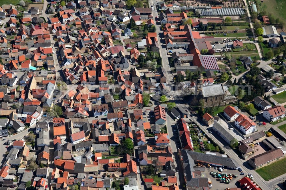 Aerial photograph Gau-Bickelheim - Townscape of Gau-Bickelheim is a municipality in the district Alzey-Worms in Rhineland-Palatinate