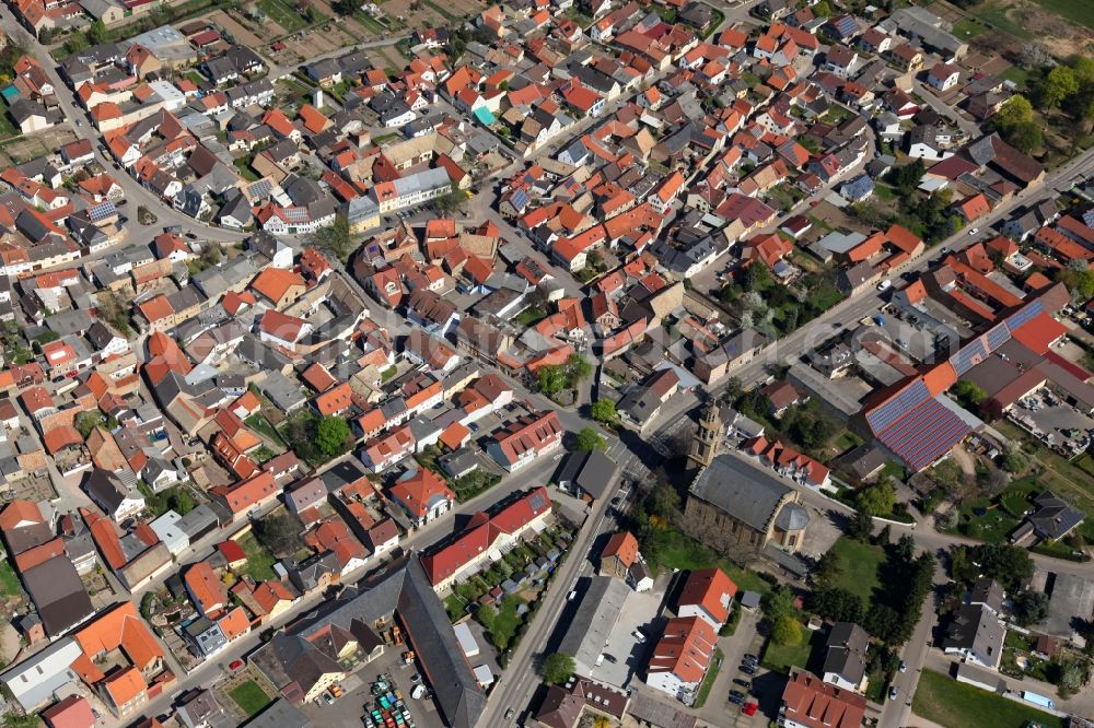 Aerial image Gau-Bickelheim - Townscape of Gau-Bickelheim is a municipality in the district Alzey-Worms in Rhineland-Palatinate