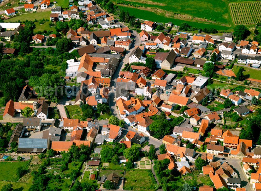 Aerial image Gauersheim - Town View of the streets and houses of the residential areas in Gauersheim in the state Rhineland-Palatinate, Germany