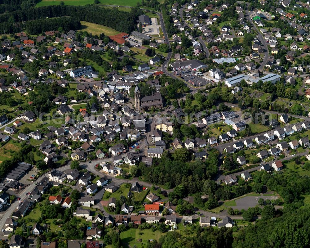 Aerial image Gebhardshain - View of Gebhardshain in Rhineland-Palatinate. The Protestant church is located in the center of the village