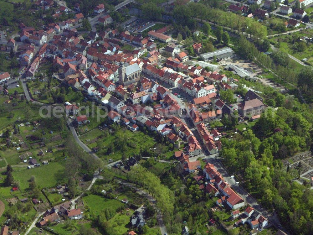 Aerial image Geisa - Town View of the streets and houses of the residential areas in Geisa in the state Thuringia, Germany