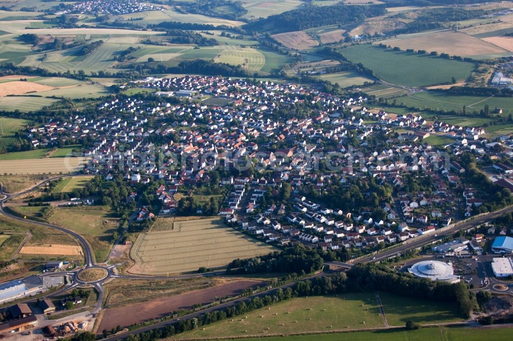 Aerial image Gelnhausen - Town View of the streets and houses of the residential areas in Gelnhausen in the state Hesse, Germany