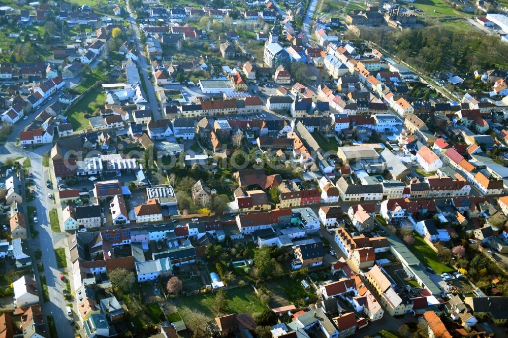 Allstedt from above - Town View of the streets and houses of the residential areas in Allstedt in the state Saxony-Anhalt, Germany