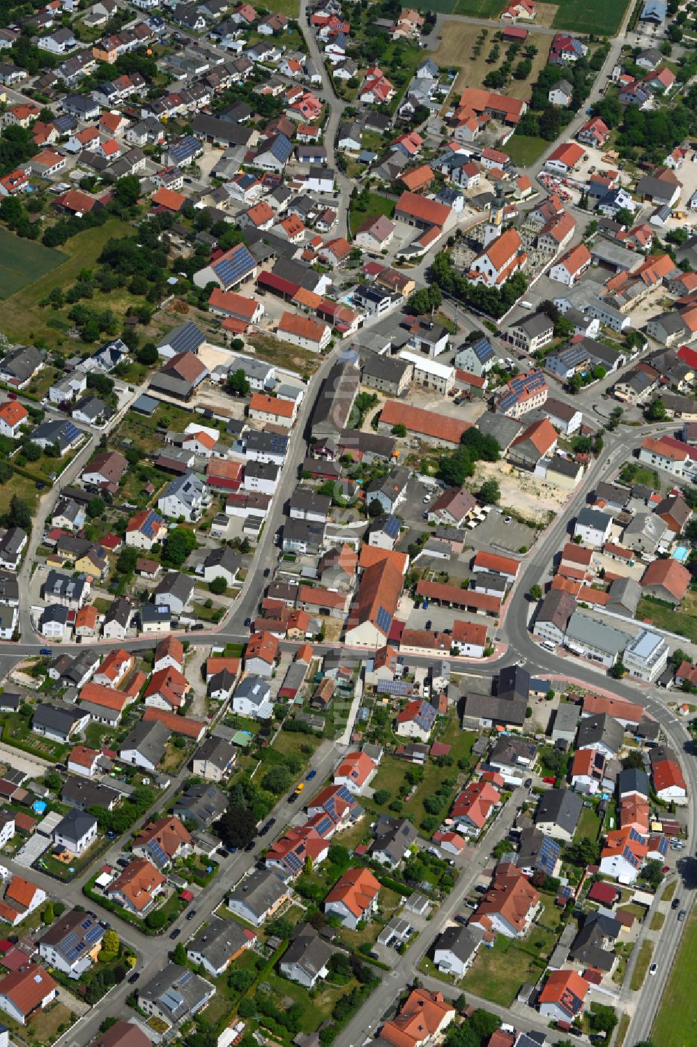 Buxheim from the bird's eye view: Town View of the streets and houses of the residential areas in Buxheim in the state Bavaria, Germany