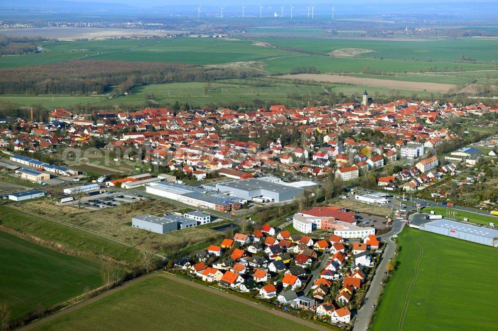 Aerial image Gebesee - City view of the streets and houses of the residential areas and the commercial area in Gebesee in the state Thuringia, Germany