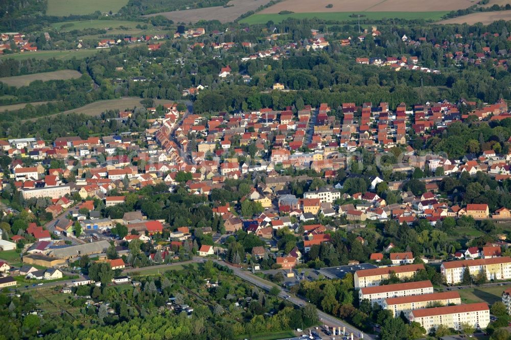 Helbra from the bird's eye view: View of the borough of Helbra in the state of Saxony-Anhalt. A residential area with single family houses is located in the center of the village