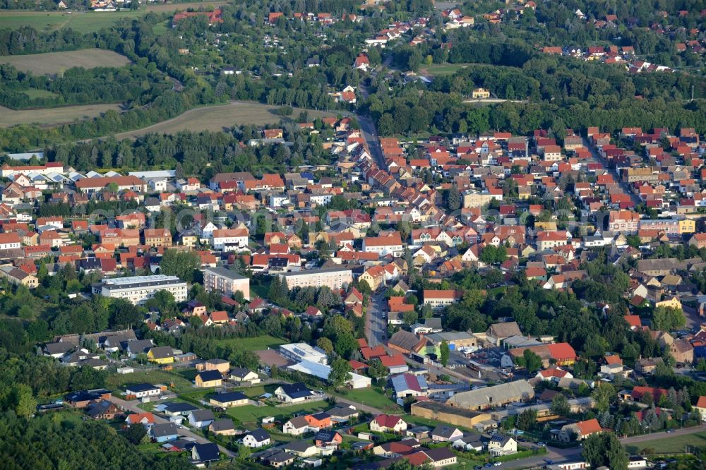 Aerial photograph Helbra - View of the borough of Helbra in the state of Saxony-Anhalt. A solar park is located in the East of Helbra