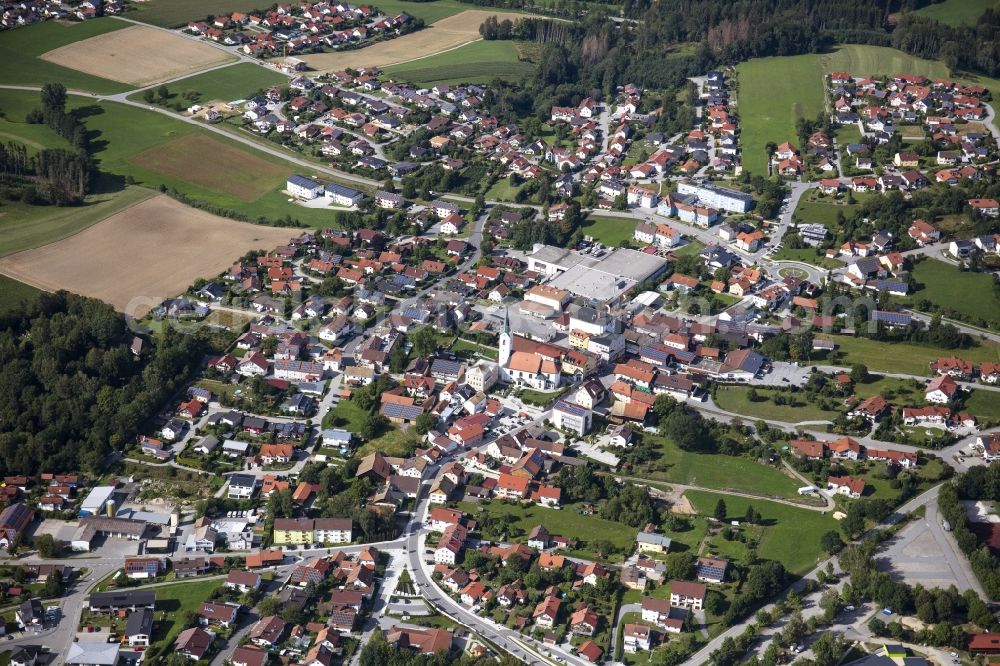 Hutthurm from above - Town View of the streets and houses of the residential areas in Hutthurm in the state Bavaria, Germany