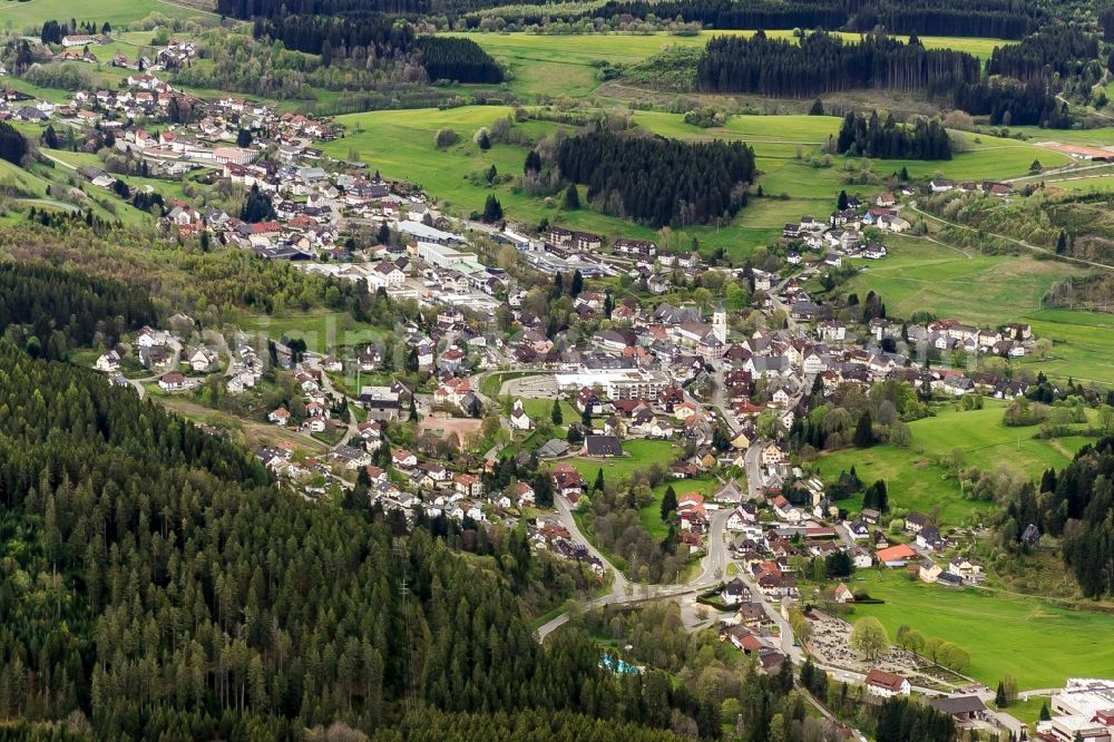 Lenzkirch from above - Town View of the streets and houses of the residential areas in Lenzkirch in the state Baden-Wuerttemberg, Germany