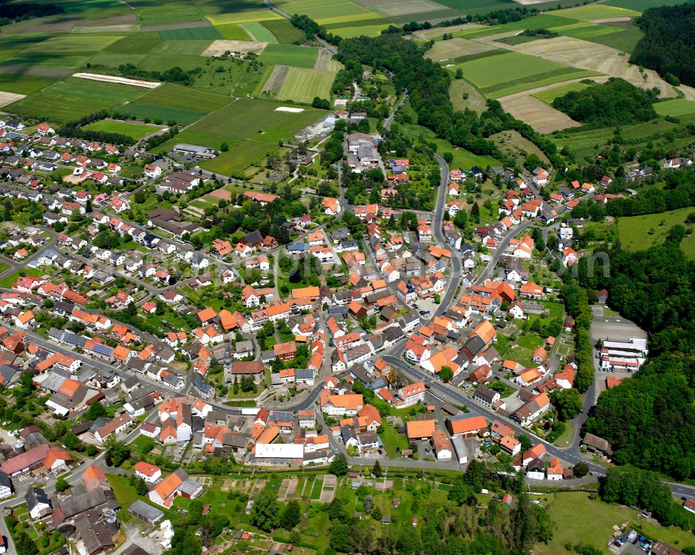 Aerial image Gleimenhain - Town View of the streets and houses of the residential areas in Gleimenhain in the state Hesse, Germany