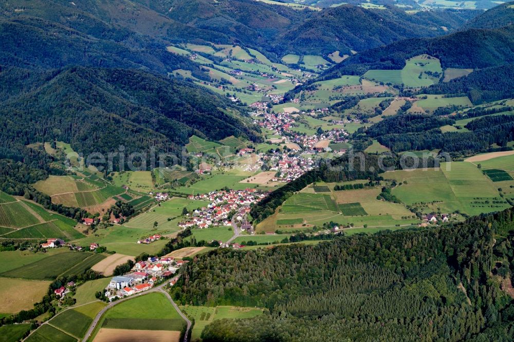 Glottertal from the bird's eye view: Town View of the streets and houses of the residential areas in Glottertal in the state Baden-Wuerttemberg, Germany