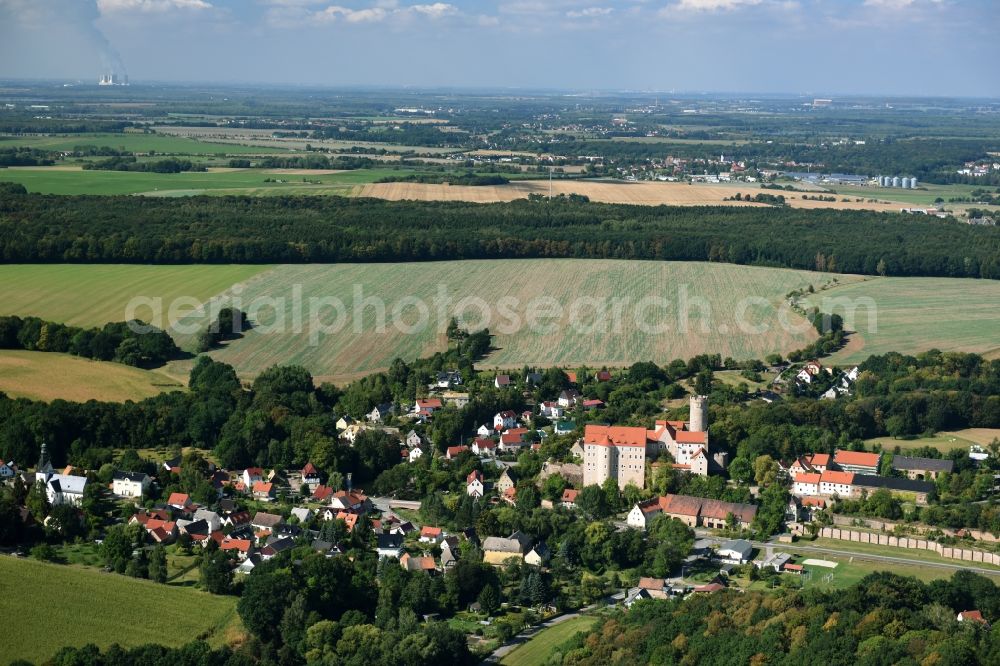 Gnandstein from above - Town View of the streets and houses of the residential areas in Gnandstein in the state Saxony