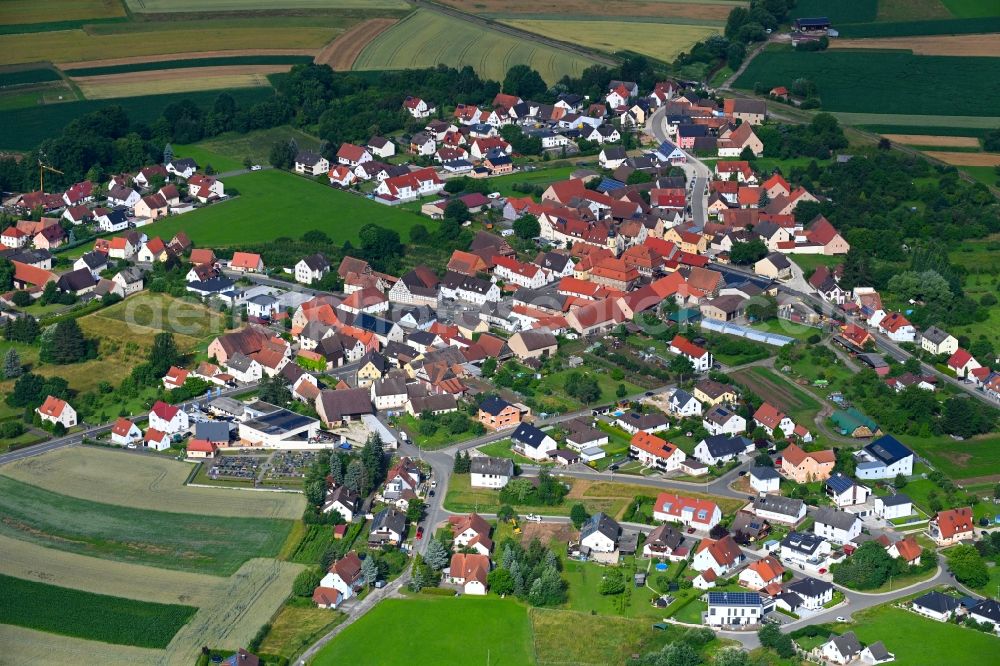 Gosberg from above - Town View of the streets and houses of the residential areas in Gosberg in the state Bavaria, Germany