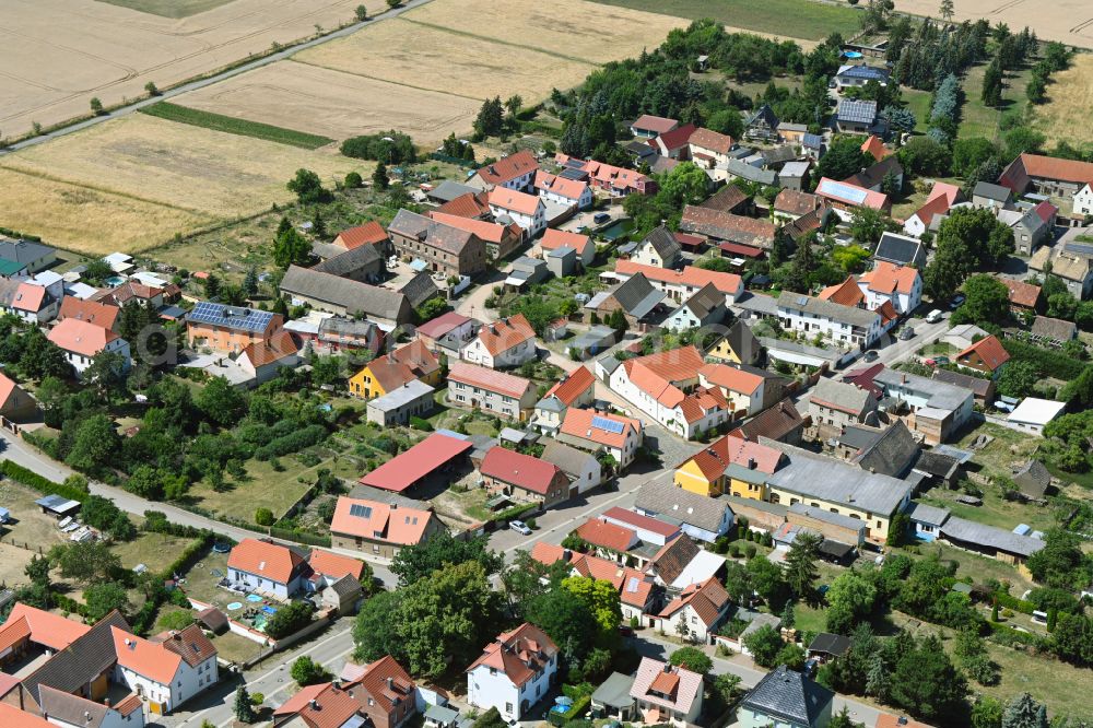 Goseck from above - City view of the streets and houses of the residential areas in Goseck in the state Saxony-Anhalt, Germany