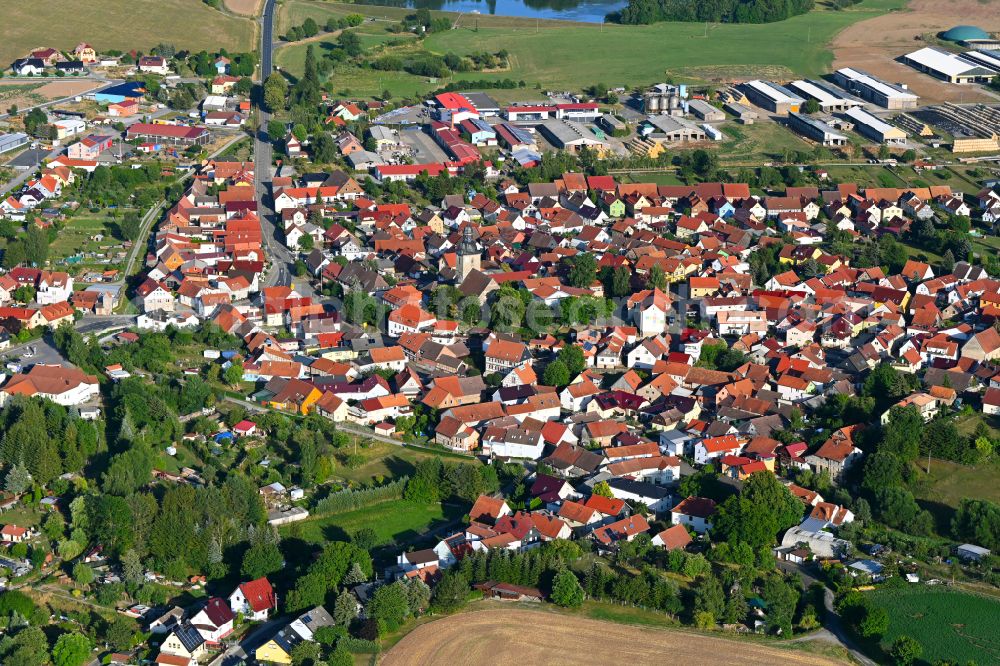 Grabfeld from the bird's eye view: Town View of the streets and houses of the residential areas in Grabfeld in the state Thuringia, Germany