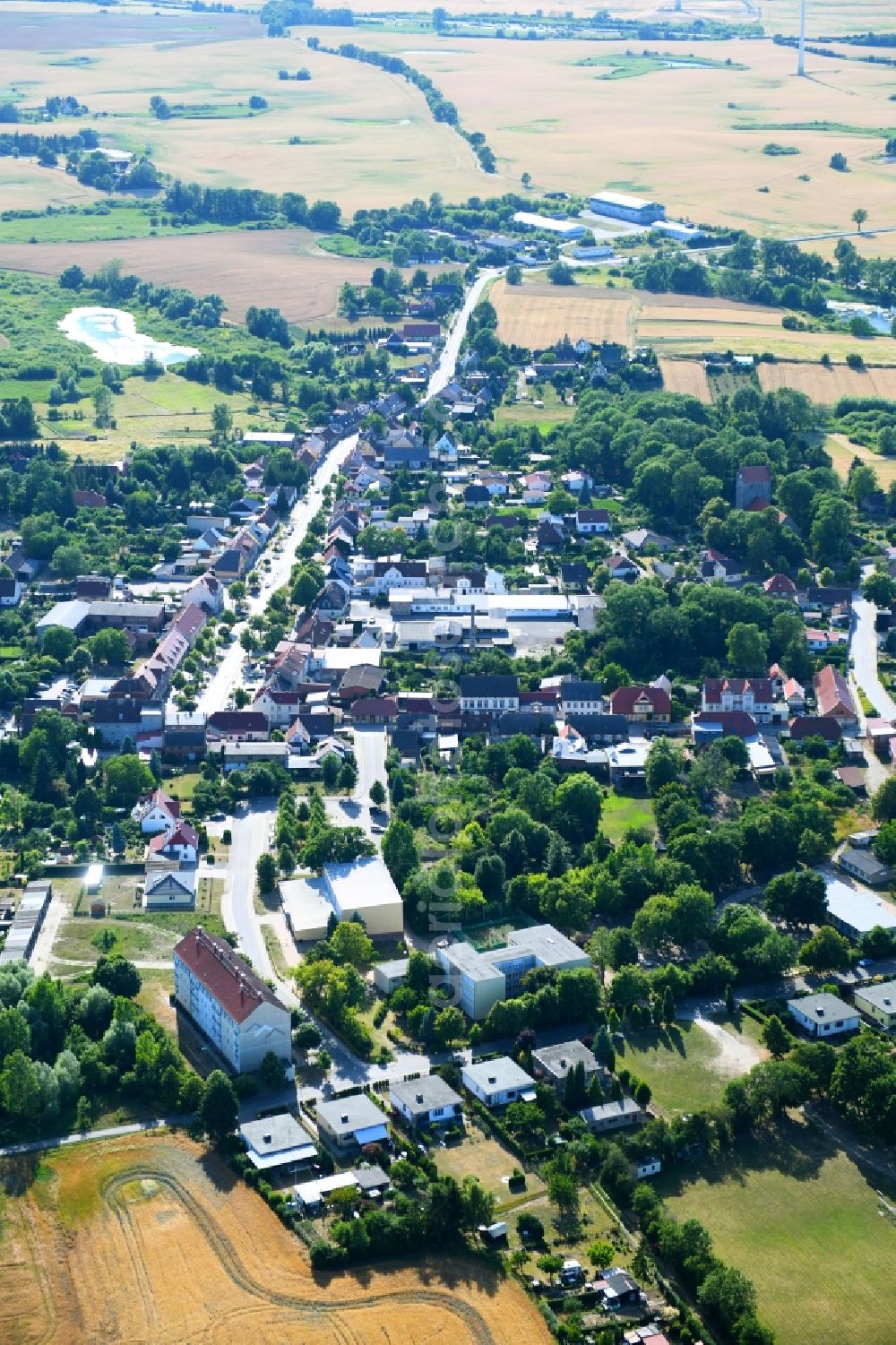 Gramzow from above - Town View of the streets and houses of the residential areas in Gramzow in the state Brandenburg, Germany