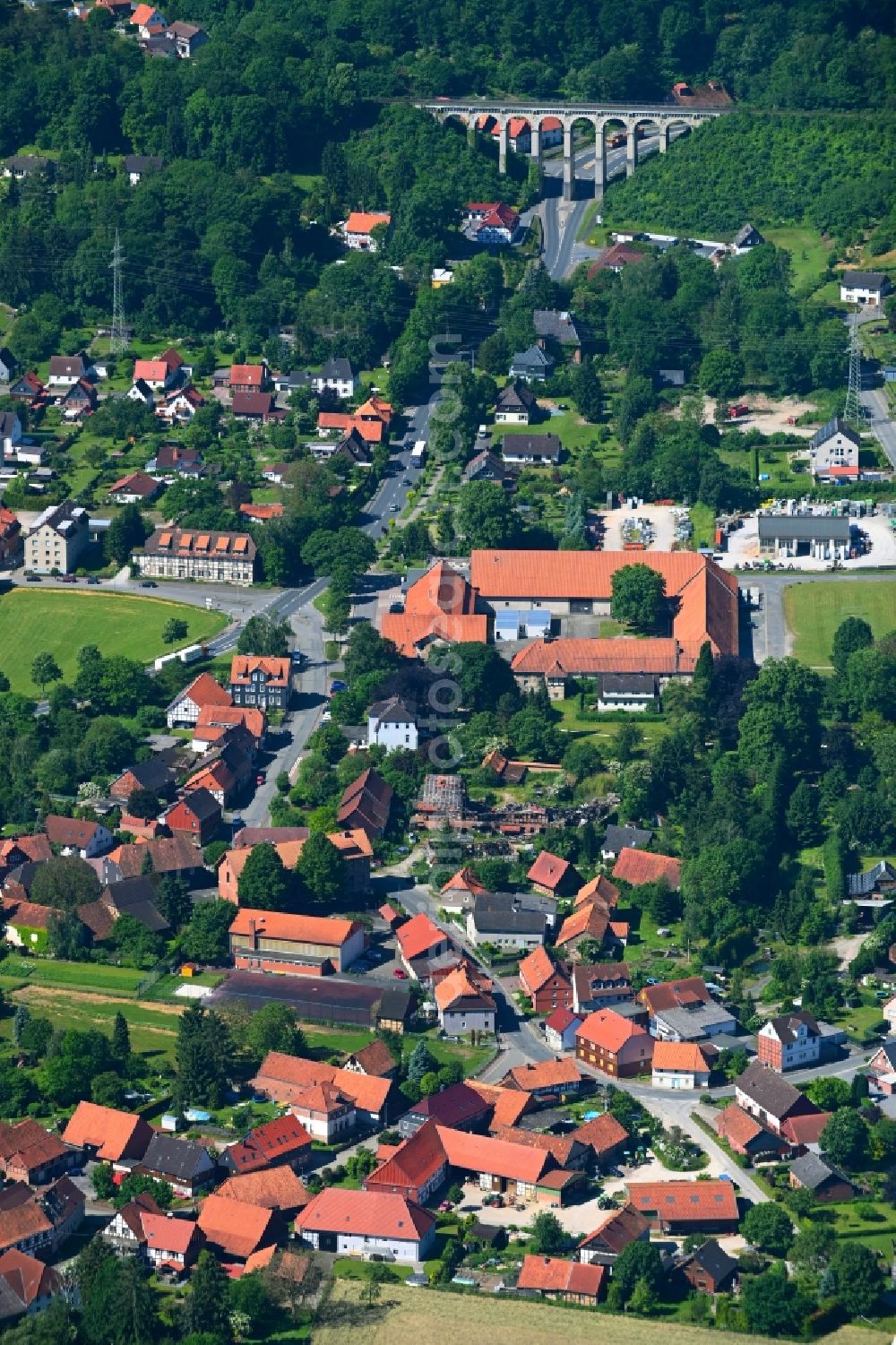 Greene from above - Town View of the streets and houses of the residential areas in Greene in the state Lower Saxony, Germany