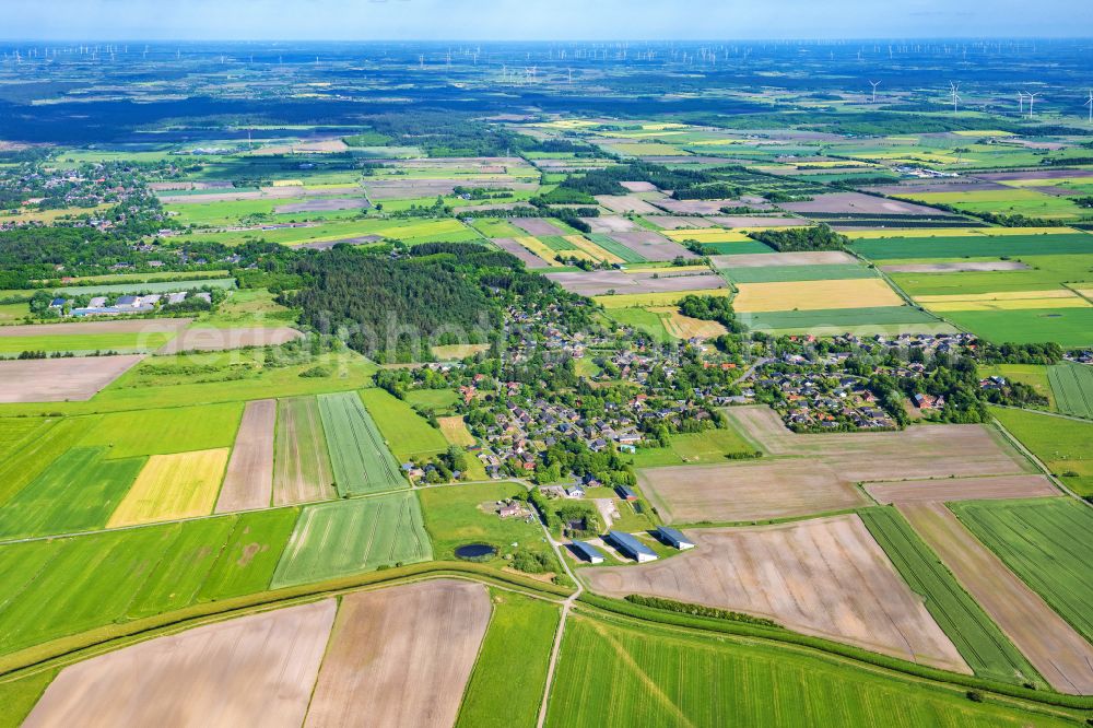 Humptrup from above - View of the streets and houses of the residential areas in Grellsbuell in the state Schleswig-Holstein, Germany