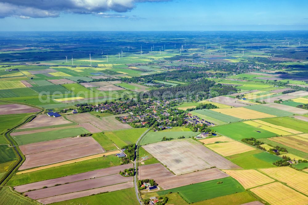 Humptrup from above - View of the streets and houses of the residential areas in Grellsbuell in the state Schleswig-Holstein, Germany