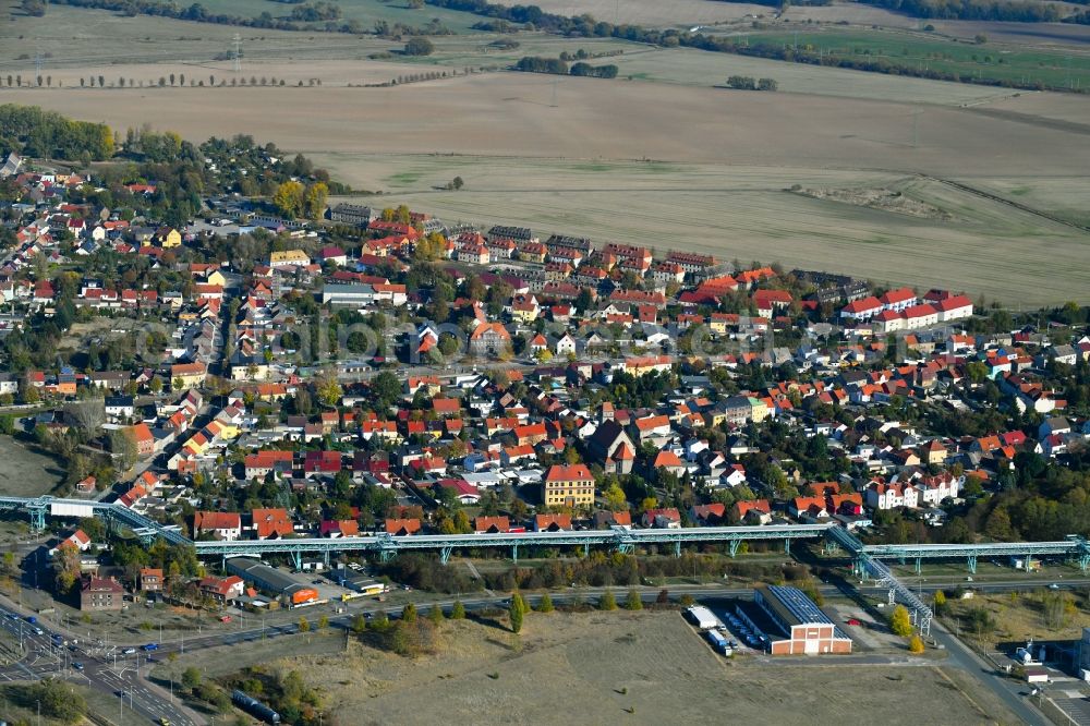 Greppin from above - Town View of the streets and houses of the residential areas in Greppin in the state Saxony-Anhalt, Germany