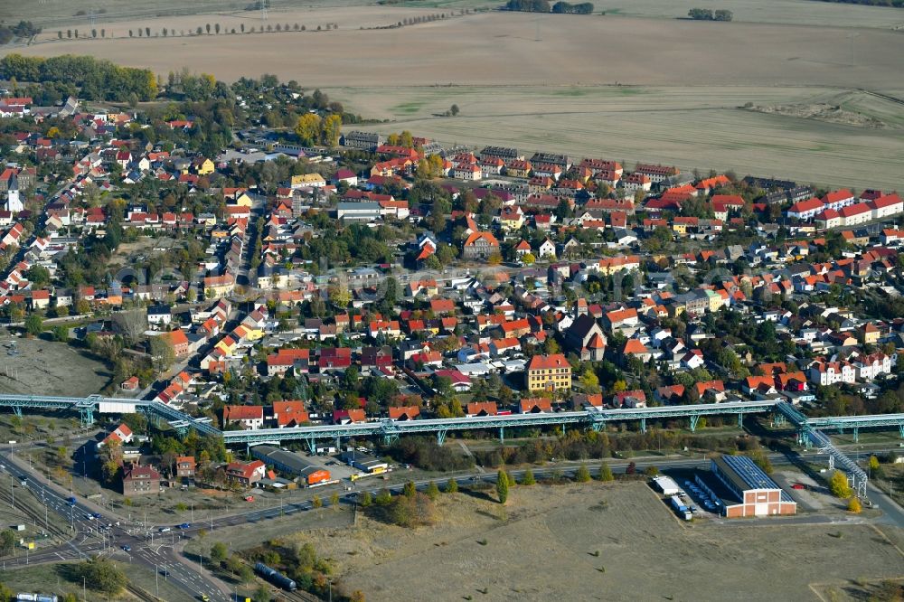 Greppin from the bird's eye view: Town View of the streets and houses of the residential areas in Greppin in the state Saxony-Anhalt, Germany