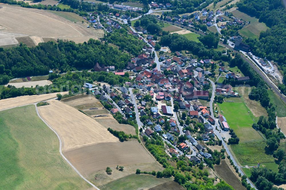 Aerial image Grünsfeld - Town View of the streets and houses of the residential areas in Grünsfeld in the state Baden-Wuerttemberg, Germany