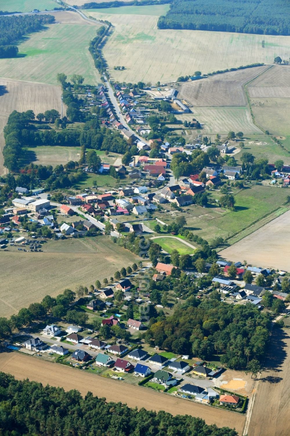 Groß Godems from the bird's eye view: Town View of the streets and houses of the residential areas in Gross Godems in the state Mecklenburg - Western Pomerania, Germany