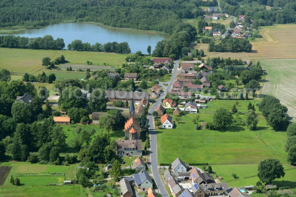 Aerial image Groß-Mehßow - View of the village of Gross-Mehssow in the state of Brandenburg. The residential village is located in the forest area of the nature park of Niederlausitzer Landruecken