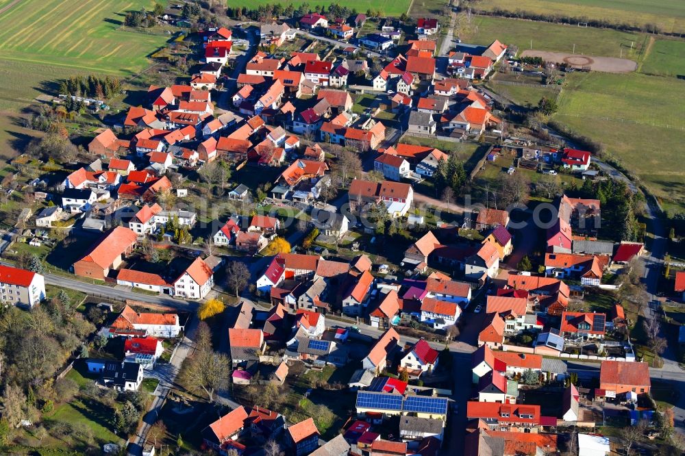 Aerial photograph Großbrüchter - Town View of the streets and houses of the residential areas in Grossbruechter in the state Thuringia, Germany