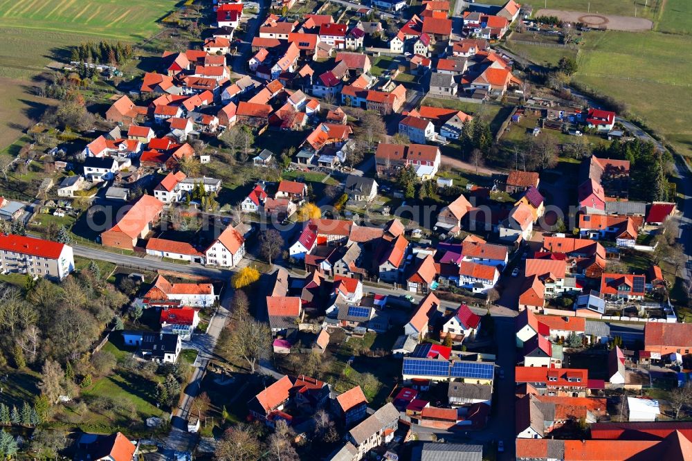 Großbrüchter from above - Town View of the streets and houses of the residential areas in Grossbruechter in the state Thuringia, Germany