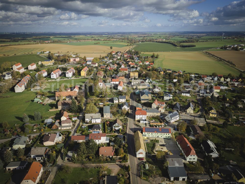 Großweitzschen from the bird's eye view: Town View of the streets and houses of the residential areas in Grossweitzschen in the state Saxony, Germany