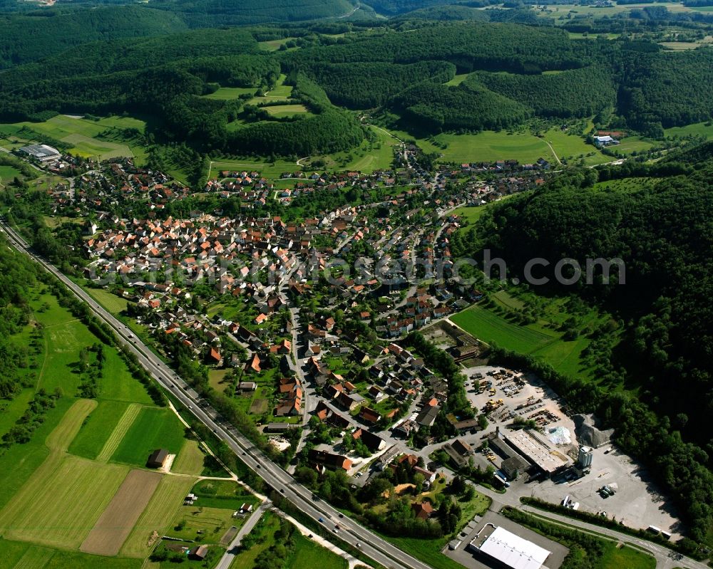 Aerial image Gruibingen - Town View of the streets and houses of the residential areas in Gruibingen in the state Baden-Wuerttemberg, Germany