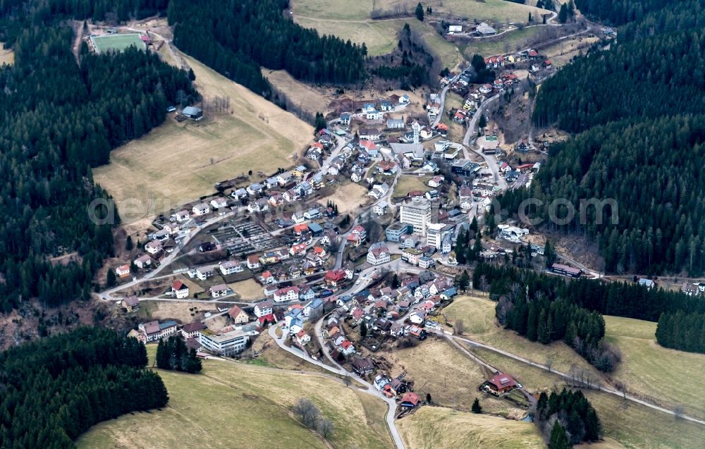 Aerial image Gütenbach - Town View of the streets and houses of the residential areas in Guetenbach in the state Baden-Wuerttemberg, Germany