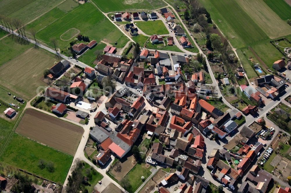 Gumbsheim from above - Townscape of Gumbsheim is a municipality in the district Alzey-Worms in Rhineland-Palatinate