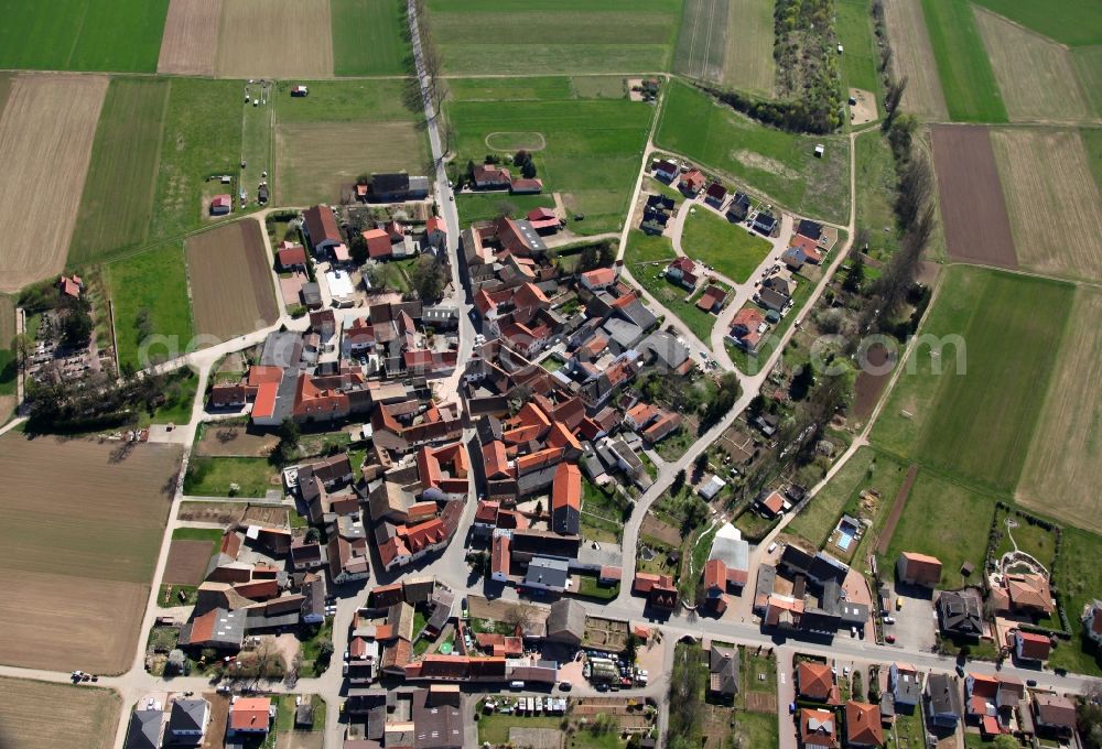 Gumbsheim from the bird's eye view: Townscape of Gumbsheim is a municipality in the district Alzey-Worms in Rhineland-Palatinate