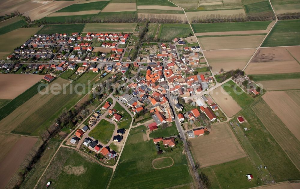 Gumbsheim from the bird's eye view: Townscape of Gumbsheim is a municipality in the district Alzey-Worms in Rhineland-Palatinate