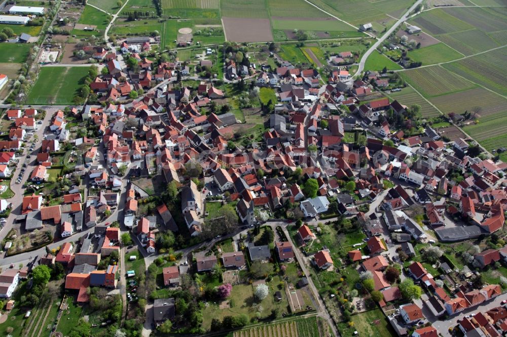 Aerial image Gundersheim - Townscape of Gundersheim is a municipality in the district Alzey-Worms in Rhineland-Palatinate