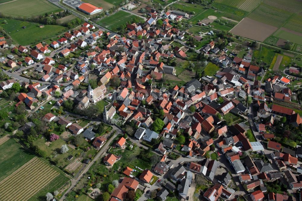 Gundersheim from above - Townscape of Gundersheim is a municipality in the district Alzey-Worms in Rhineland-Palatinate