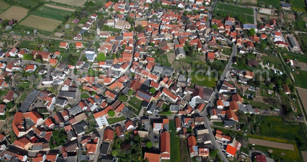 Aerial image Gundersheim - Townscape of Gundersheim is a municipality in the district Alzey-Worms in Rhineland-Palatinate