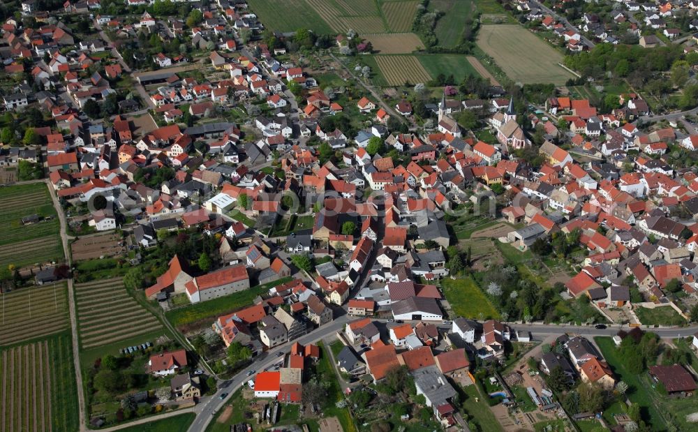 Gundersheim from above - Townscape of Gundersheim is a municipality in the district Alzey-Worms in Rhineland-Palatinate