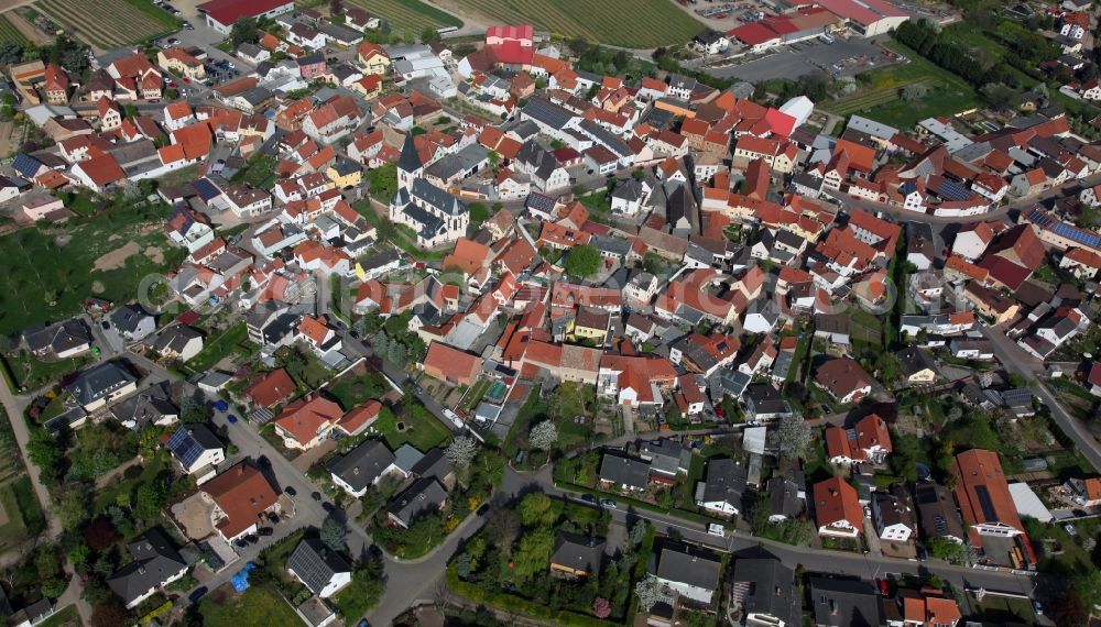 Gundheim from above - Townscape of Gundheim is a municipality in the district Alzey-Worms in Rhineland-Palatinate