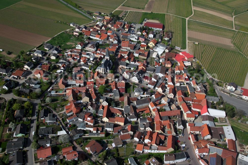 Aerial image Gundheim - Townscape of Gundheim is a municipality in the district Alzey-Worms in Rhineland-Palatinate