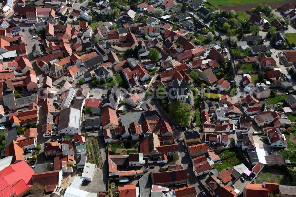 Gundheim from above - Townscape of Gundheim is a municipality in the district Alzey-Worms in Rhineland-Palatinate