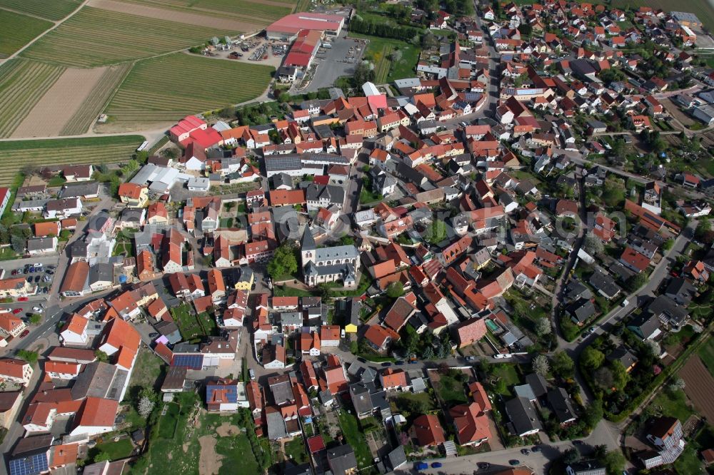 Aerial image Gundheim - Townscape of Gundheim is a municipality in the district Alzey-Worms in Rhineland-Palatinate