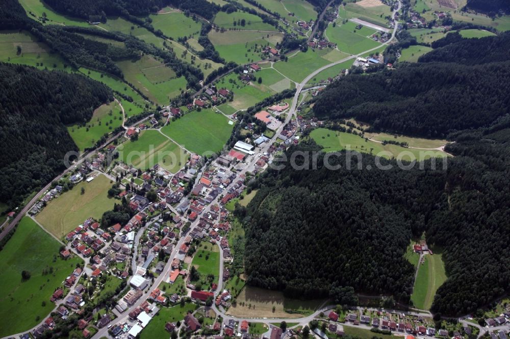 Aerial image Gutach Schwarzwaldbahn - Townscape of Gutach at the Baden Black Forest Railway in the state of Baden-Württemberg. The village lies in a valley of the Black Forest