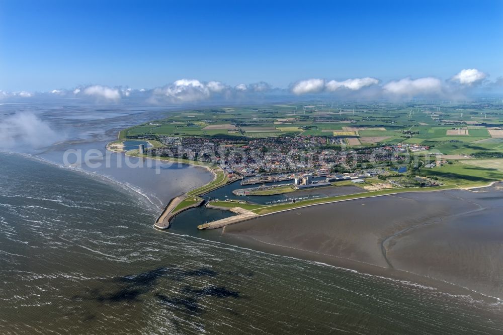 Büsum from above - Town View of the streets and houses of the residential areas in Buesum in the state Schleswig-Holstein