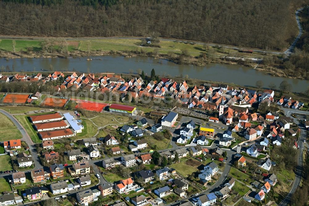 Hafenlohr from above - Town View of the streets and houses of the residential areas in Hafenlohr in the state Bavaria, Germany