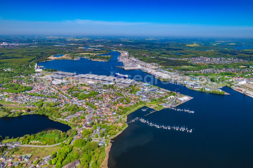 Lübeck from above - View of the port in Schlutup in the Hanseatic city of Luebeck in the state of Schleswig-Holstein