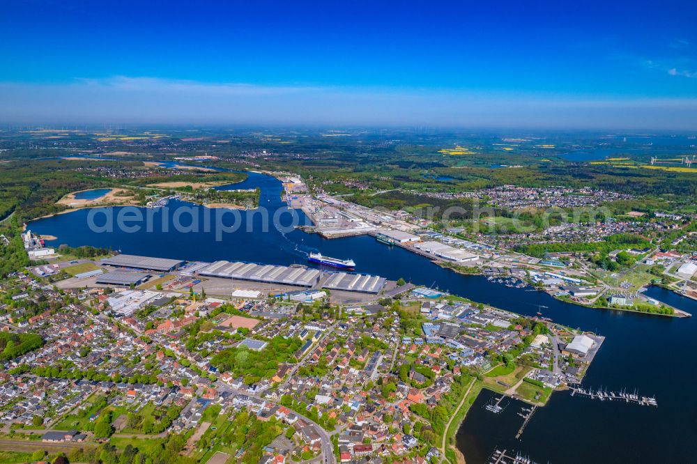 Lübeck from the bird's eye view: View of the port in Schlutup in the Hanseatic city of Luebeck in the state of Schleswig-Holstein